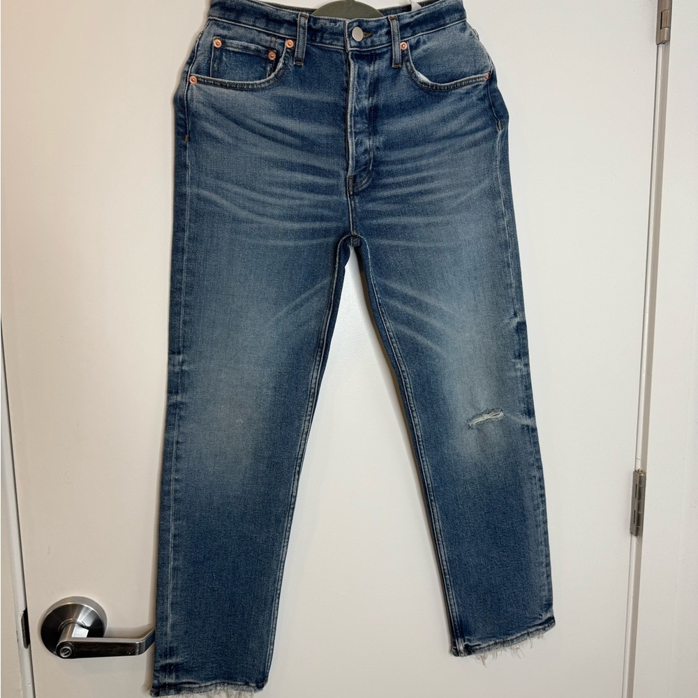NWOT RE/DONE Stove Pipe Jeans Straight Leg Jeans 90’s High Mid Rise Denim Sz 26 - Picture 6 of 8